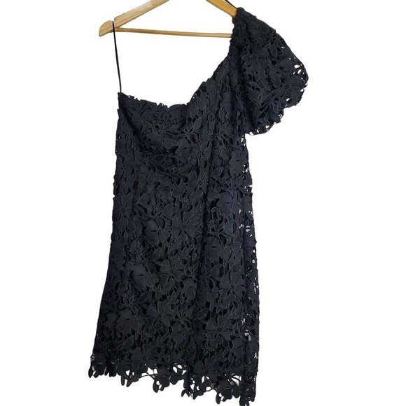 Floret Studios Dress Womens Large Black Lace One Shoulder Asymmetrical Short - Picture 2 of 12